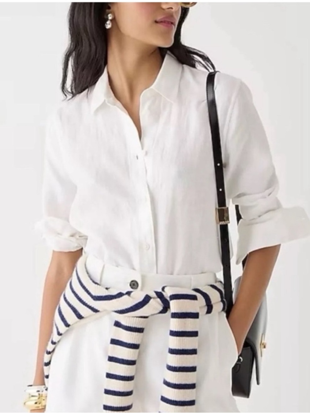 NWT! J. Crew White Linen Slim Button-Up Linen Shirt 6 Tall - Picture 2 of 8